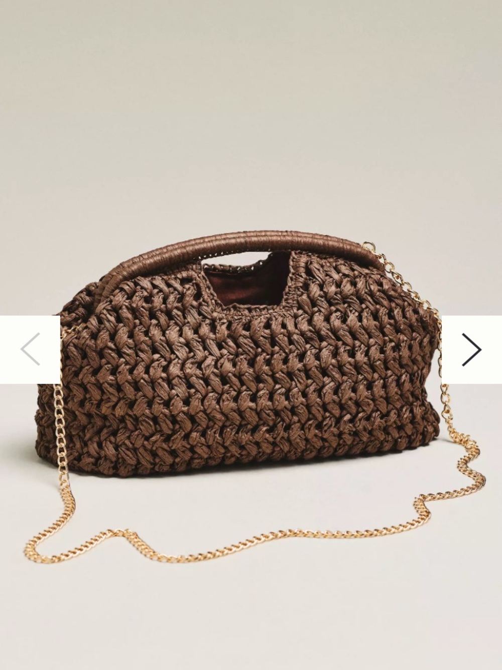 Anthropologie woven raffia brown shoulder bag / clutch removable chain - Picture 2 of 12